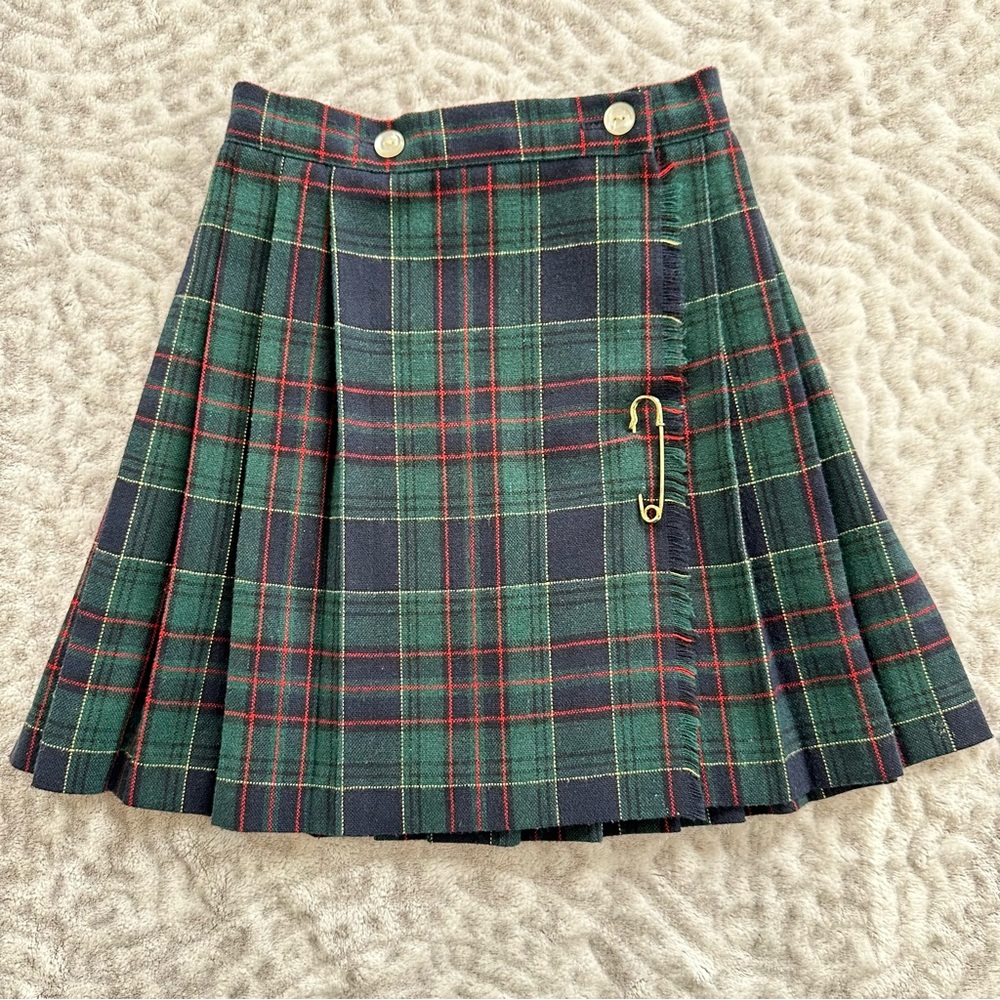 ✨Vintage RARE✨ Mini Plaid Tartan Skirt Girls size 5 BLUE GREEN RED School Girl - Picture 8 of 13